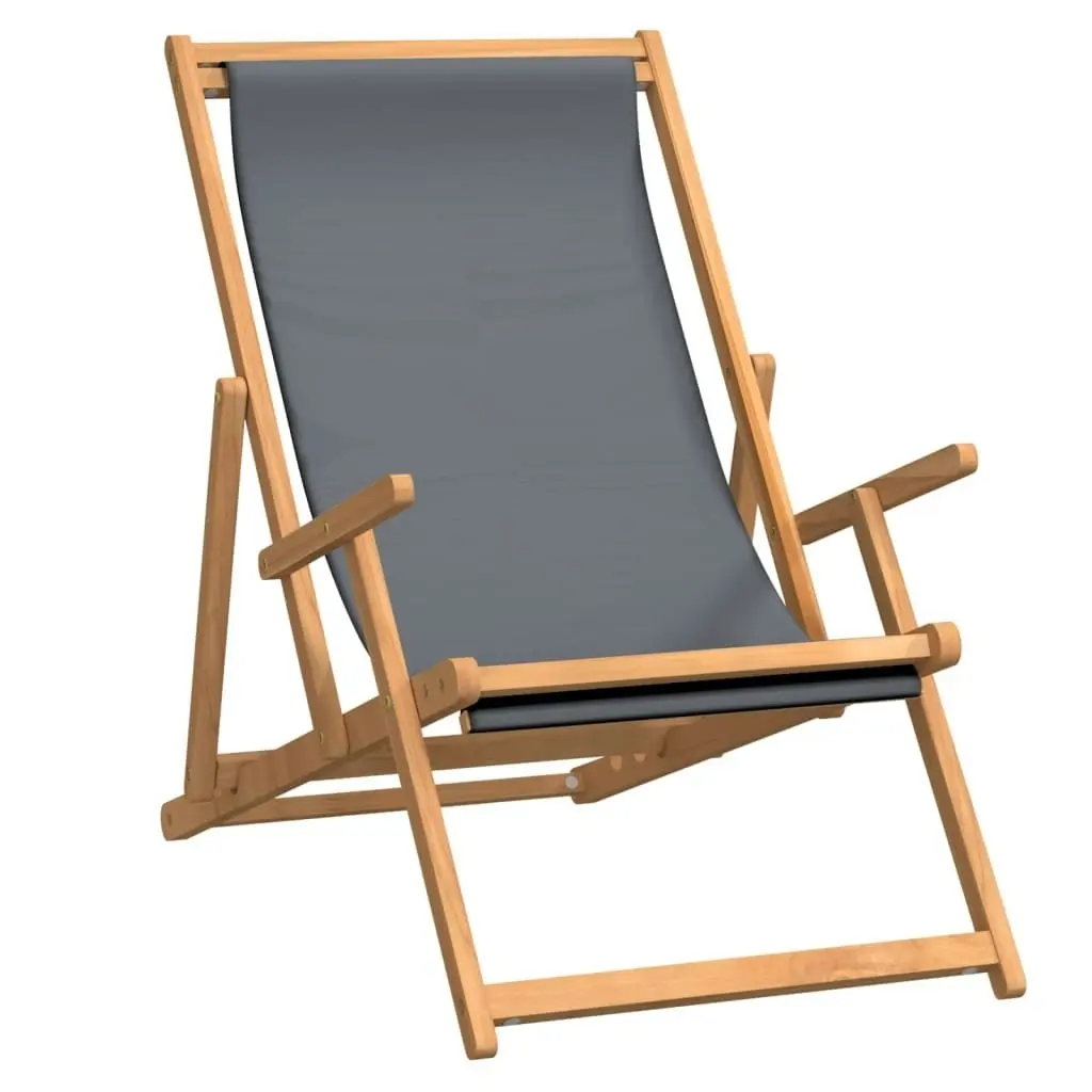 Folding Beach Chair Solid Wood Teak Grey 317698