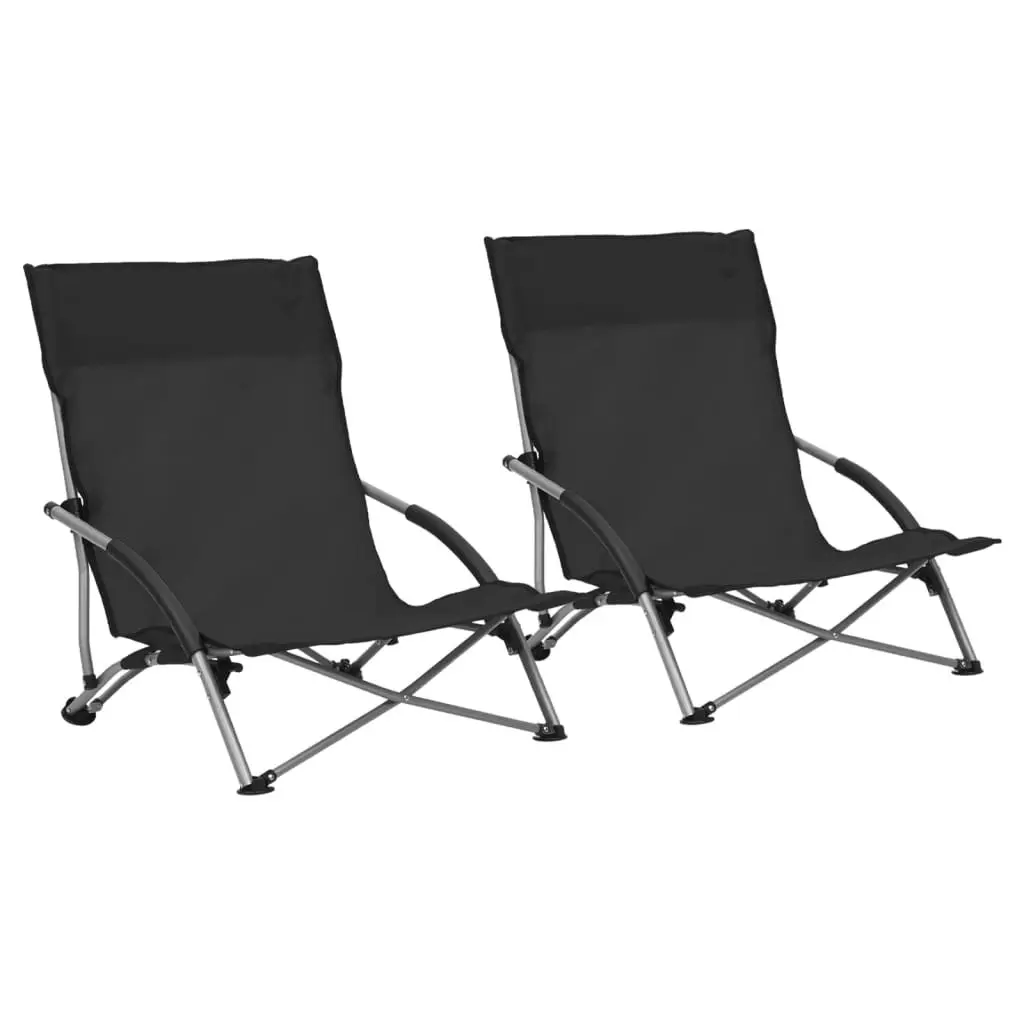 Folding Beach Chairs 2 pcs Black Fabric 312489