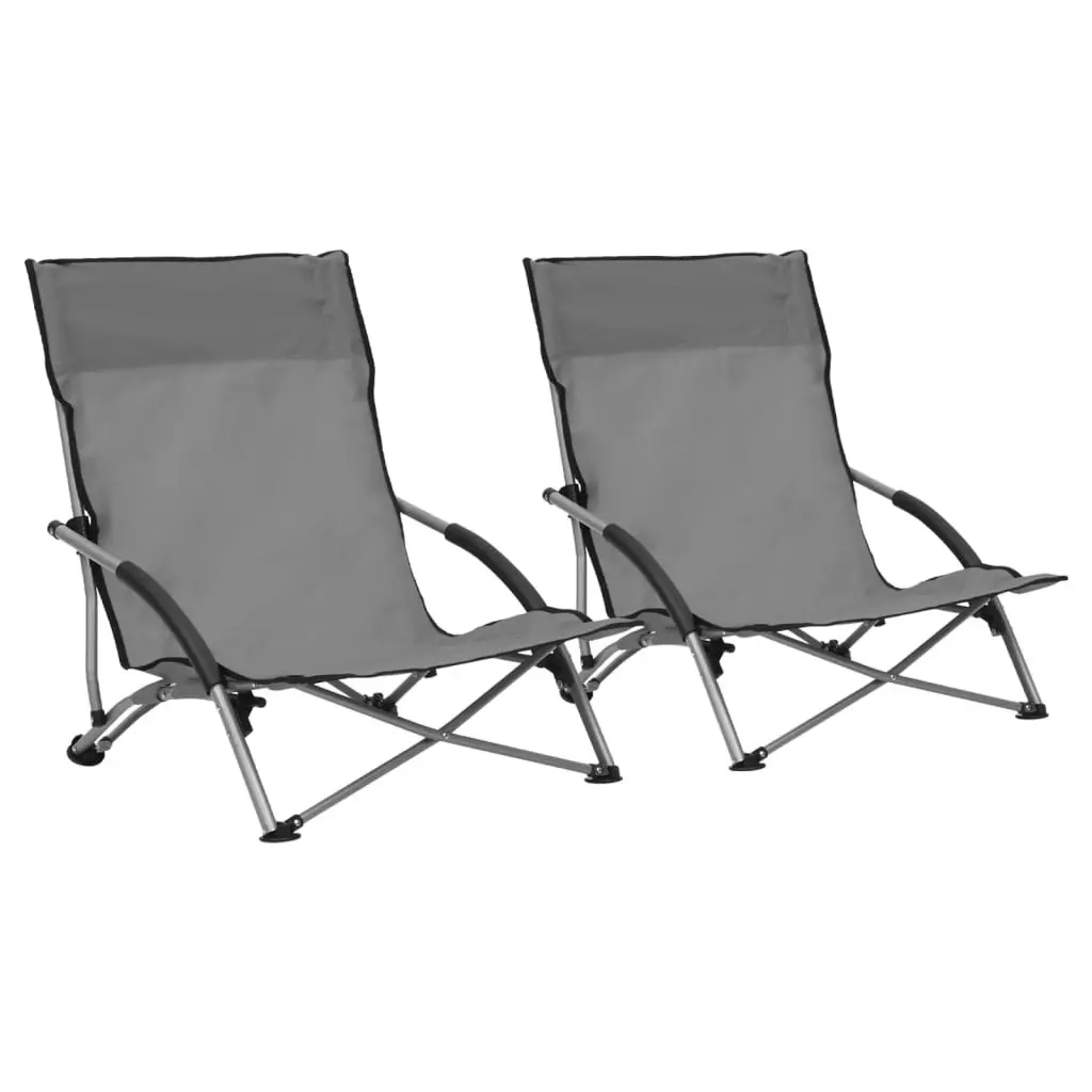 Folding Beach Chairs 2 pcs Grey Fabric 312491