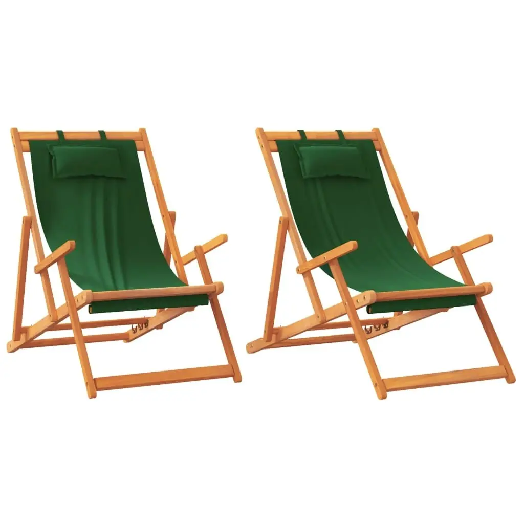 Folding Beach Chairs 2 pcs Green Fabric 3214485