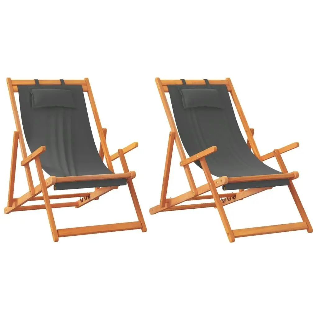 Folding Beach Chairs 2 pcs Grey Fabric 3214482