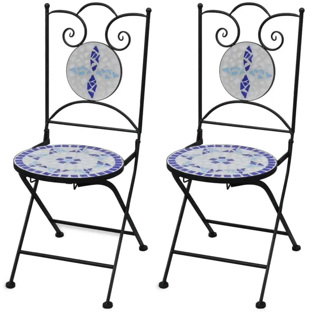 Folding Bistro Chairs 2 pcs Ceramic Blue and White 41531