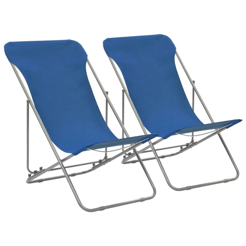 Folding Beach Chairs 2 pcs Steel and Oxford Fabric Blue 44358