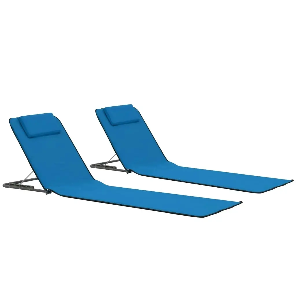 Folding Beach Mats 2 pcs Steel and Fabric Blue 44327