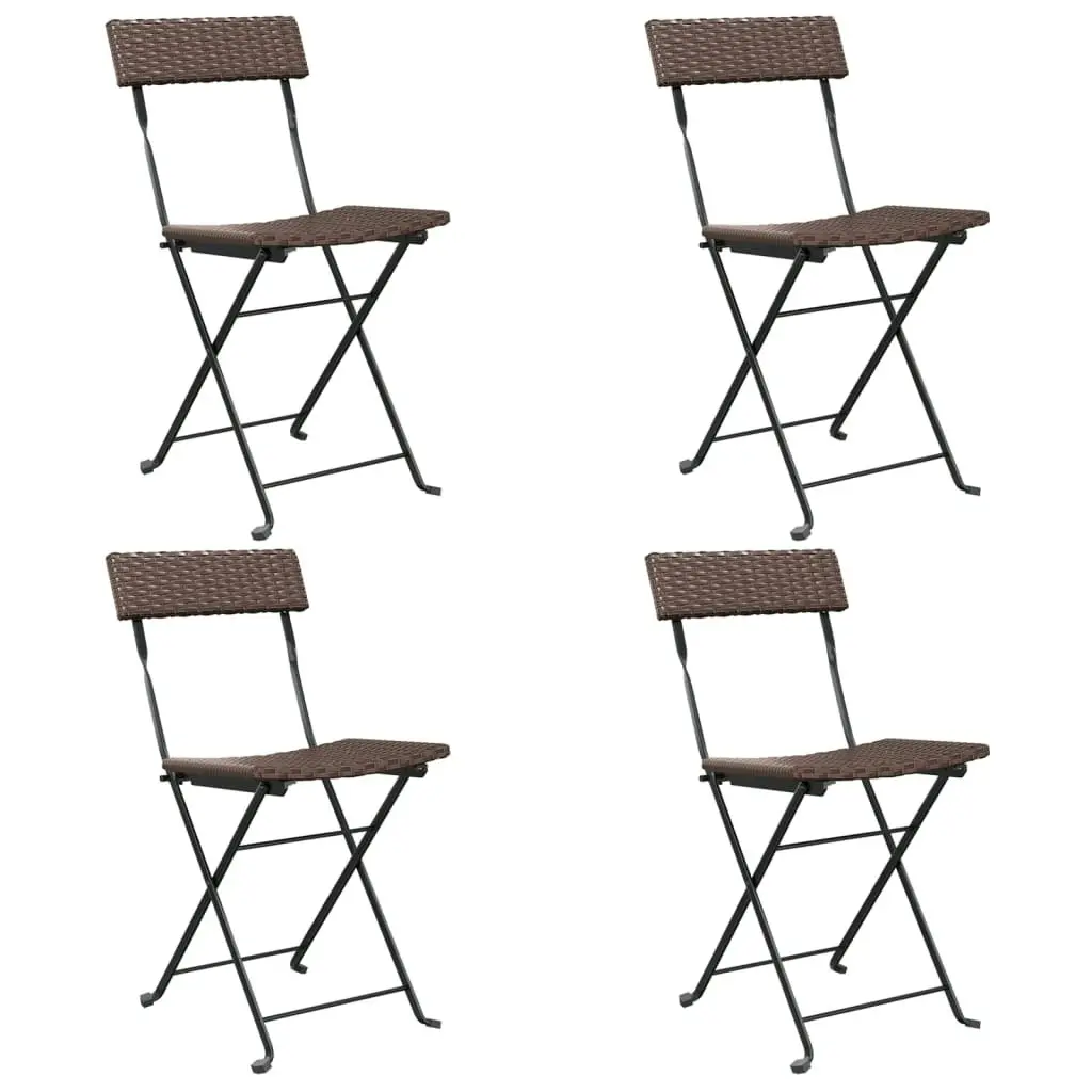 Folding Bistro Chairs 4 pcs Brown Poly Rattan and Steel 3152115