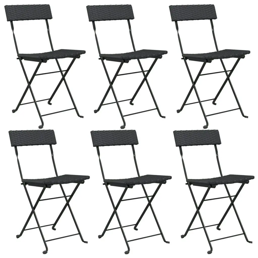 Folding Bistro Chairs 6 pcs Black Poly Rattan and Steel 3152113