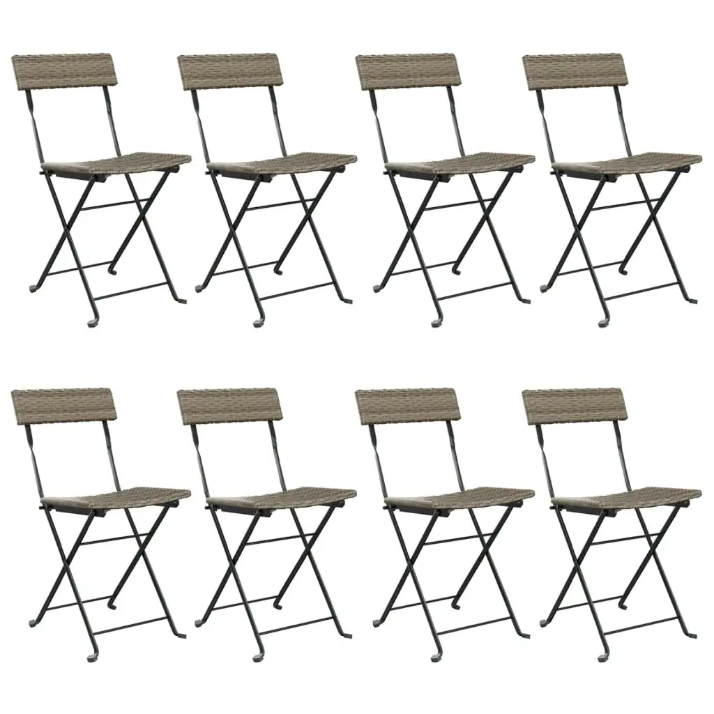 Folding Bistro Chairs 8 pcs Grey Poly Rattan and Steel 3152120