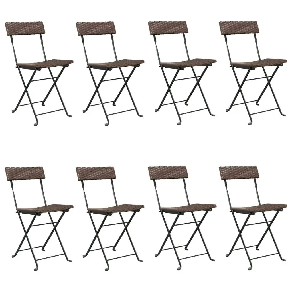 Folding Bistro Chairs 8 pcs Brown Poly Rattan and Steel 3152117