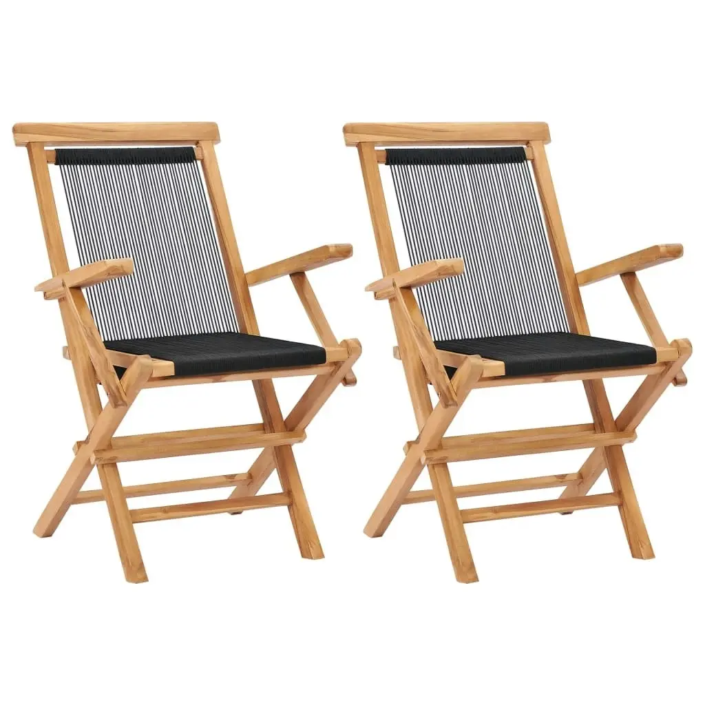 Folding Garden Chairs 2 pcs Solid Teak Wood and Rope 49362