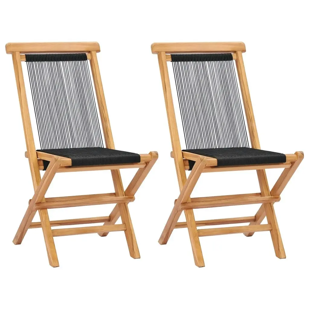 Folding Garden Chairs 2 pcs Solid Teak Wood and Rope 49363