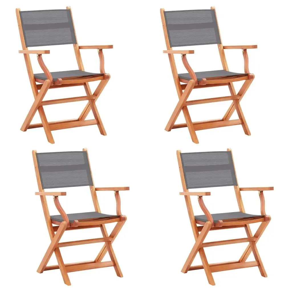 Folding Garden Chairs 4 pcs Grey Solid Eucalyptus Wood and Textilene 48691