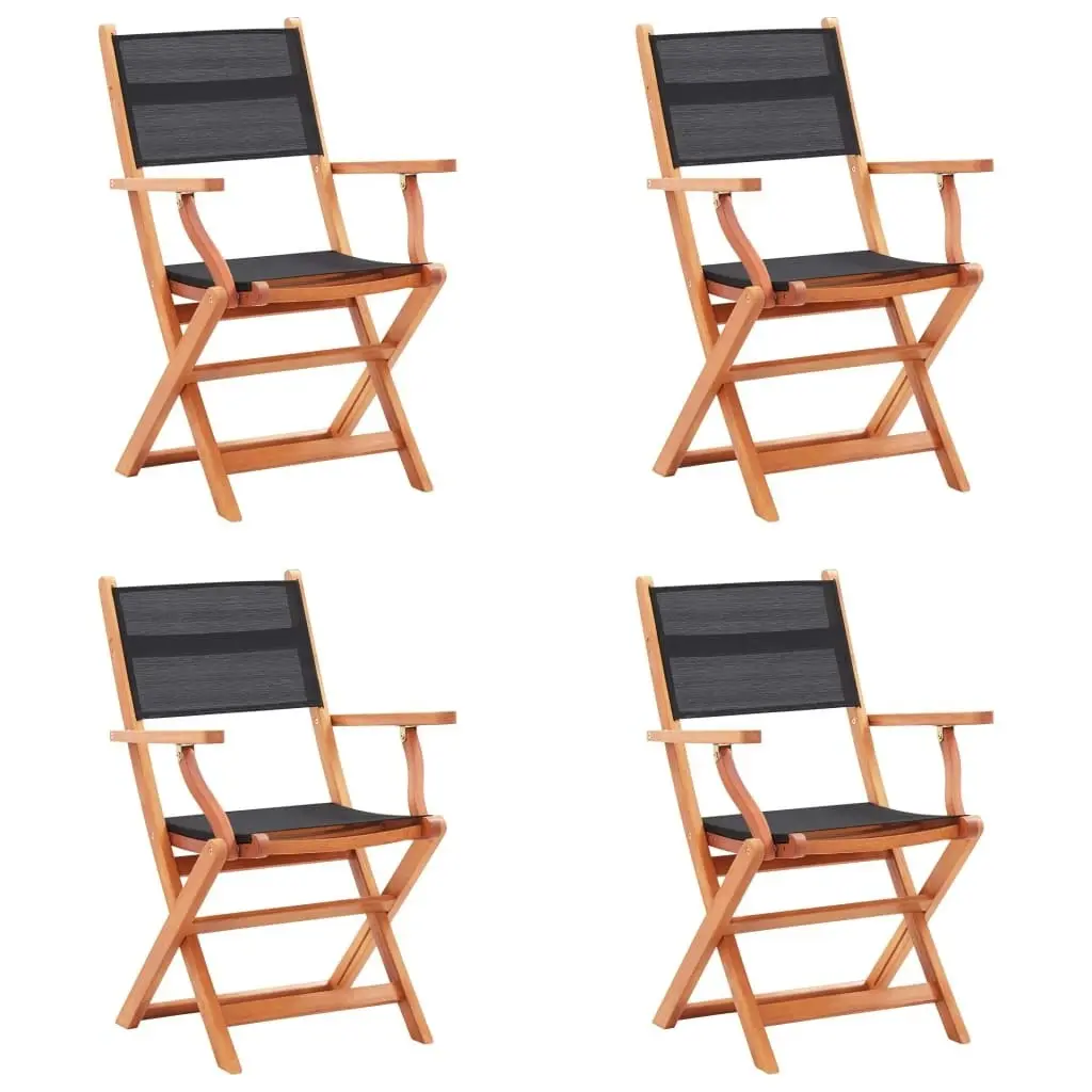 Folding Garden Chairs 4 pcs Black Solid Eucalyptus Wood and Textilene 48693