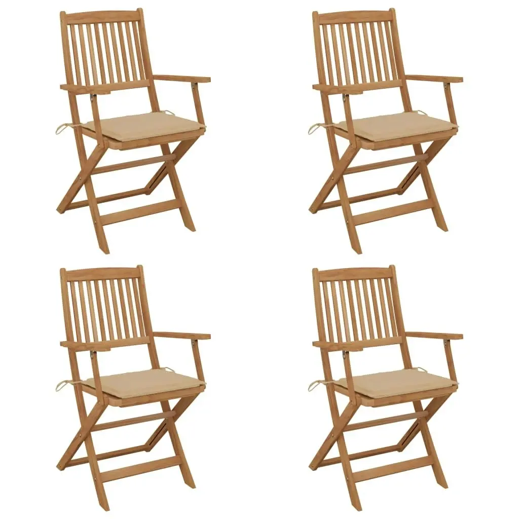 Folding Garden Chairs 4 pcs with Cushions Solid Wood Acacia 3064620