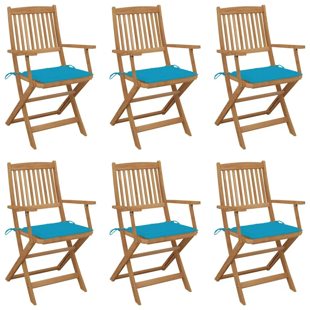 Folding Garden Chairs 6 pcs with Cushions Solid Acacia Wood 3074944