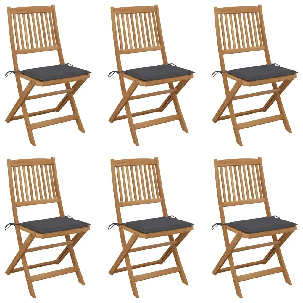 Folding Garden Chairs 6 pcs with Cushions Solid Acacia Wood 3074994