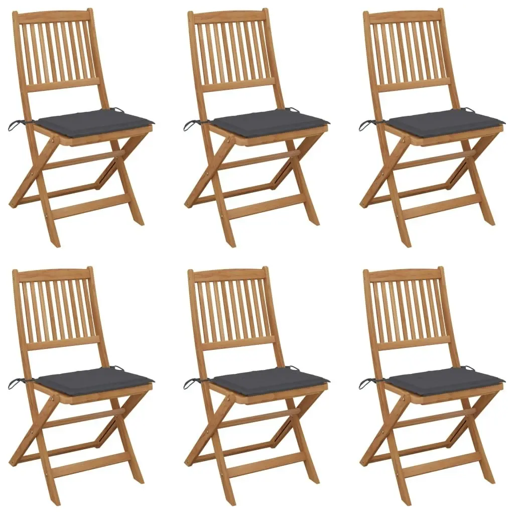 Folding Garden Chairs 6 pcs with Cushions Solid Wood Acacia 3065488