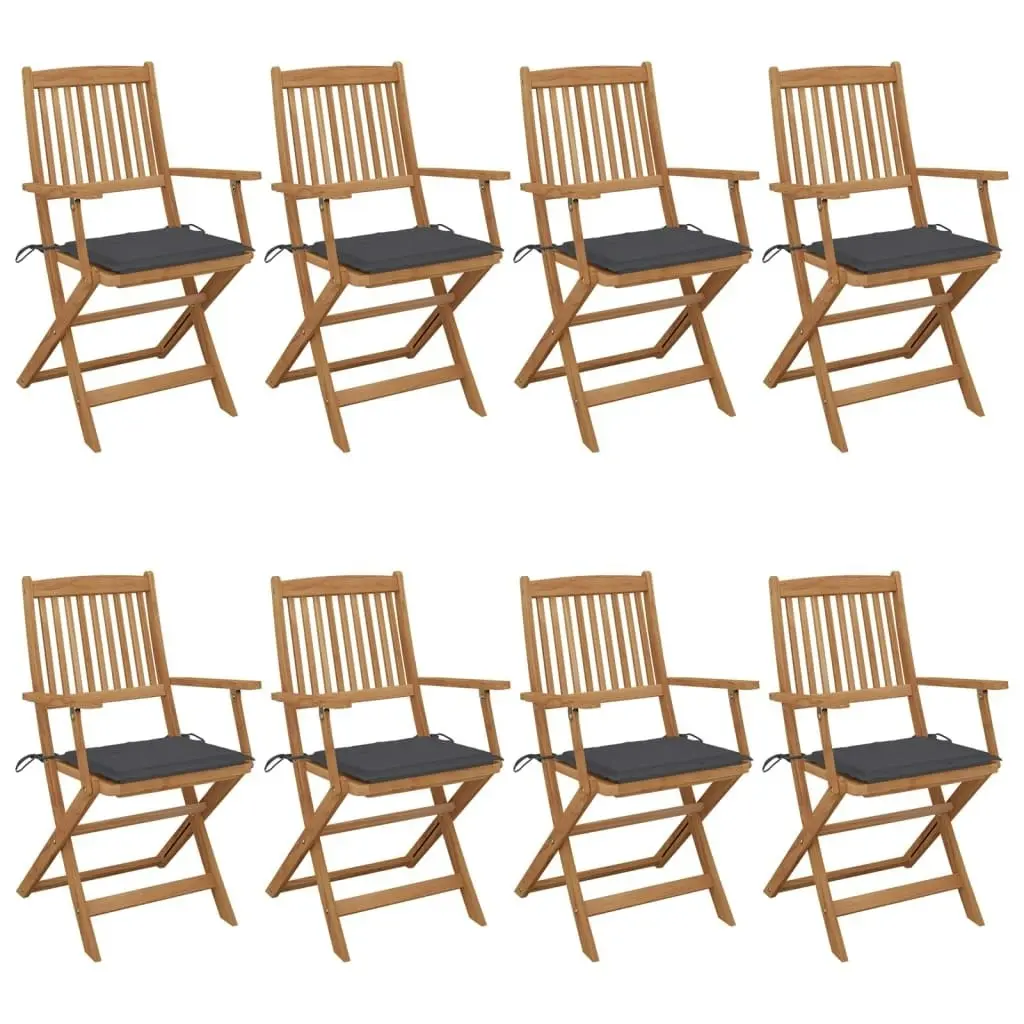 Folding Garden Chairs 8 pcs with Cushions Solid Acacia Wood 3074967