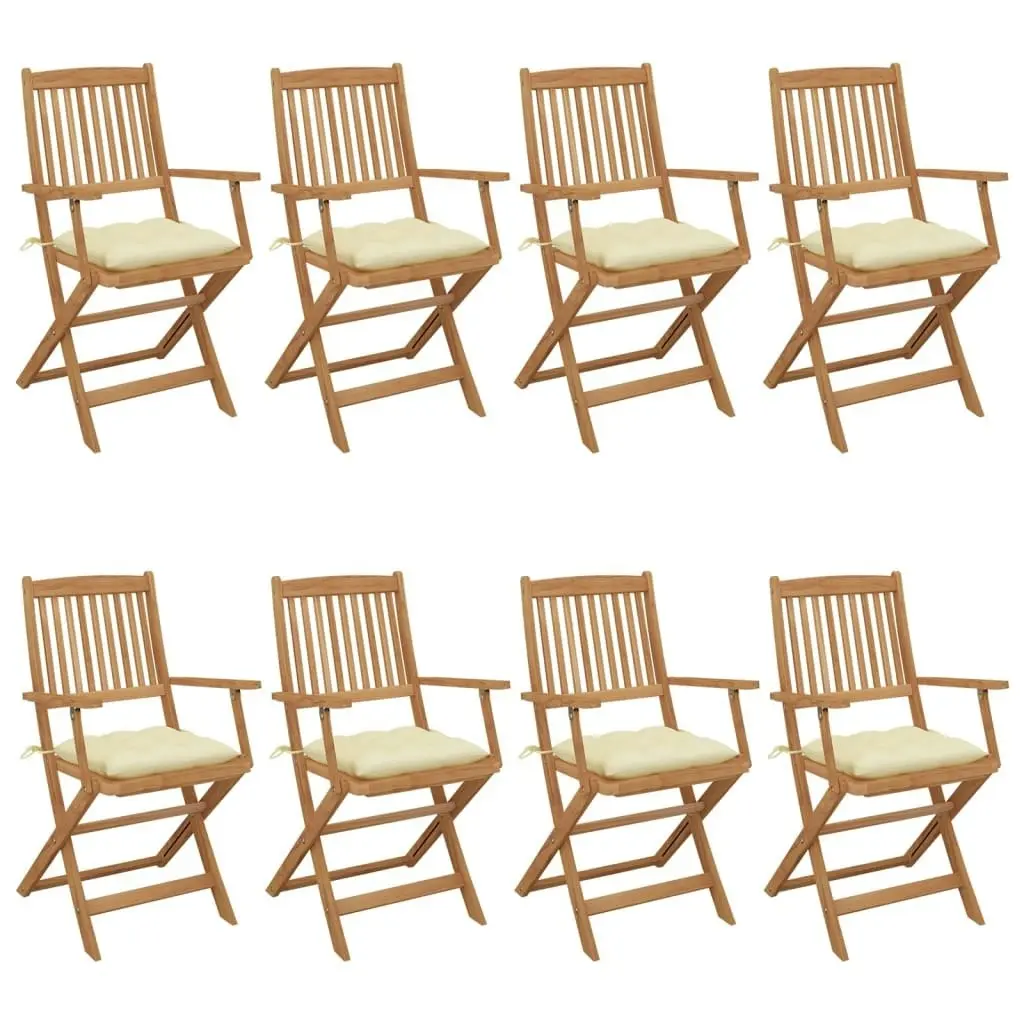 Folding Garden Chairs 8 pcs with Cushions Solid Acacia Wood 3074984