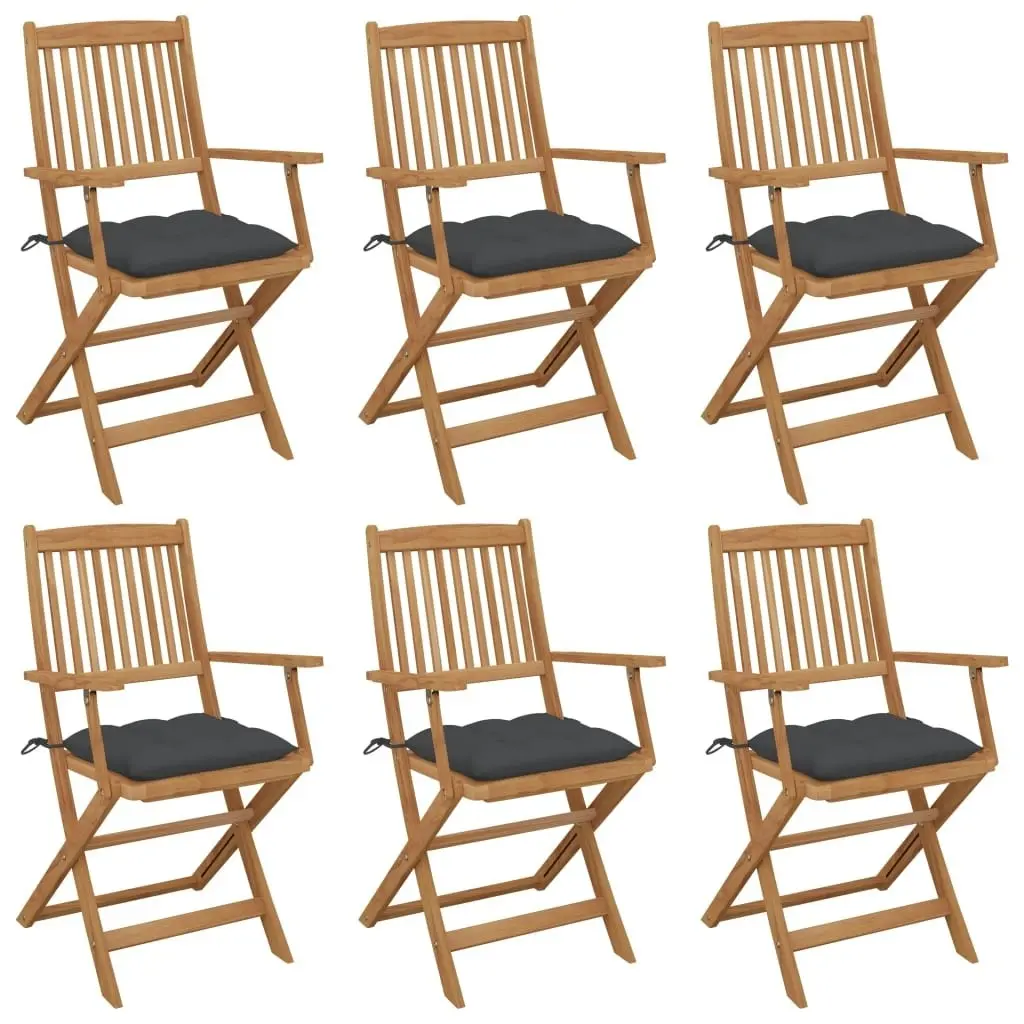 Folding Garden Chairs 6 pcs with Cushions Solid Wood Acacia 3065476