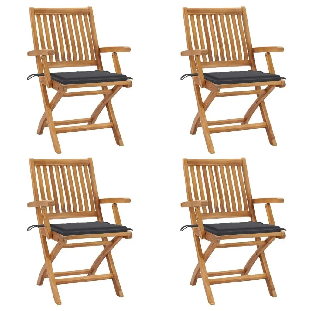 Folding Garden Chairs with Cushions 4 pcs Solid Teak Wood 3072723