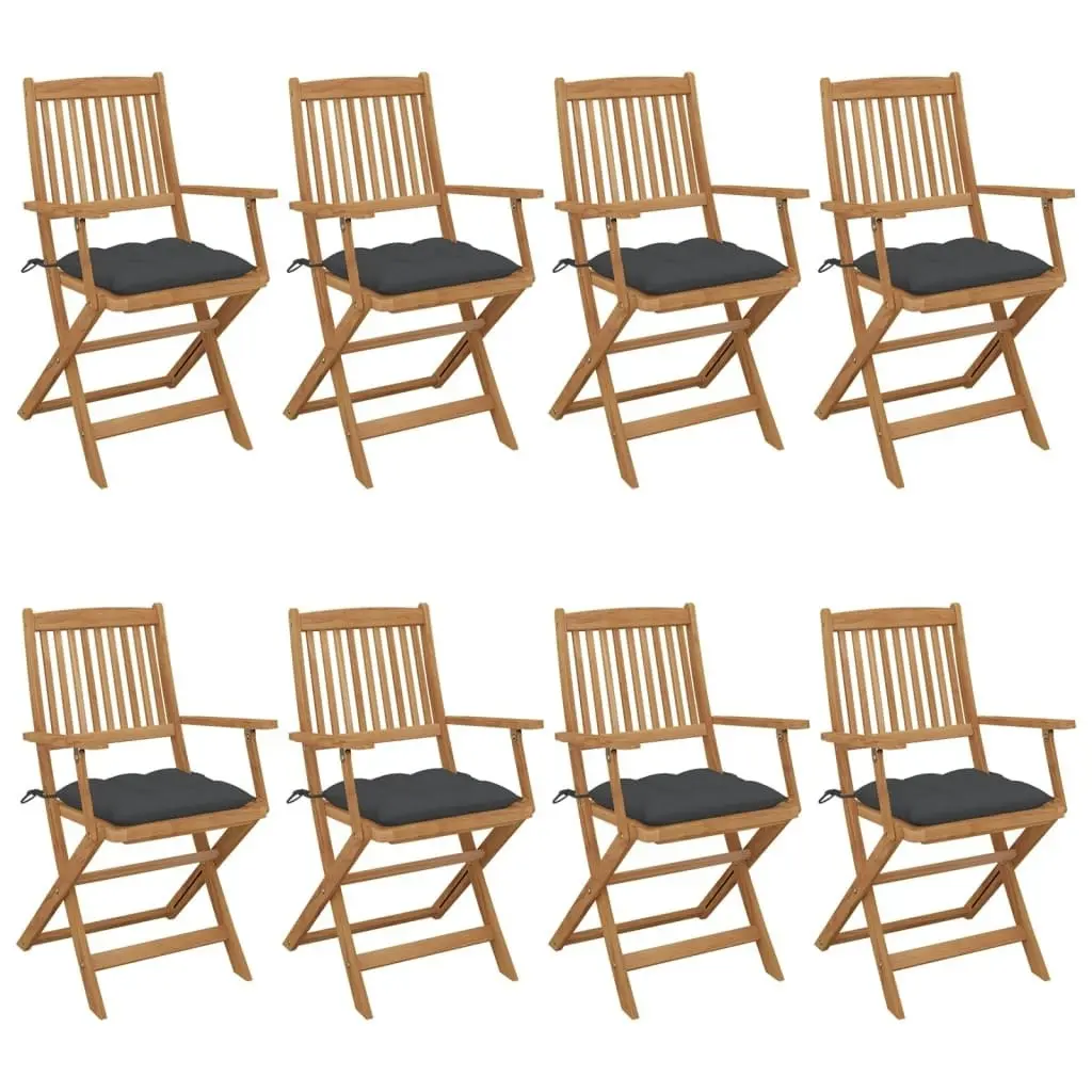 Folding Garden Chairs 8 pcs with Cushions Solid Acacia Wood 3074982