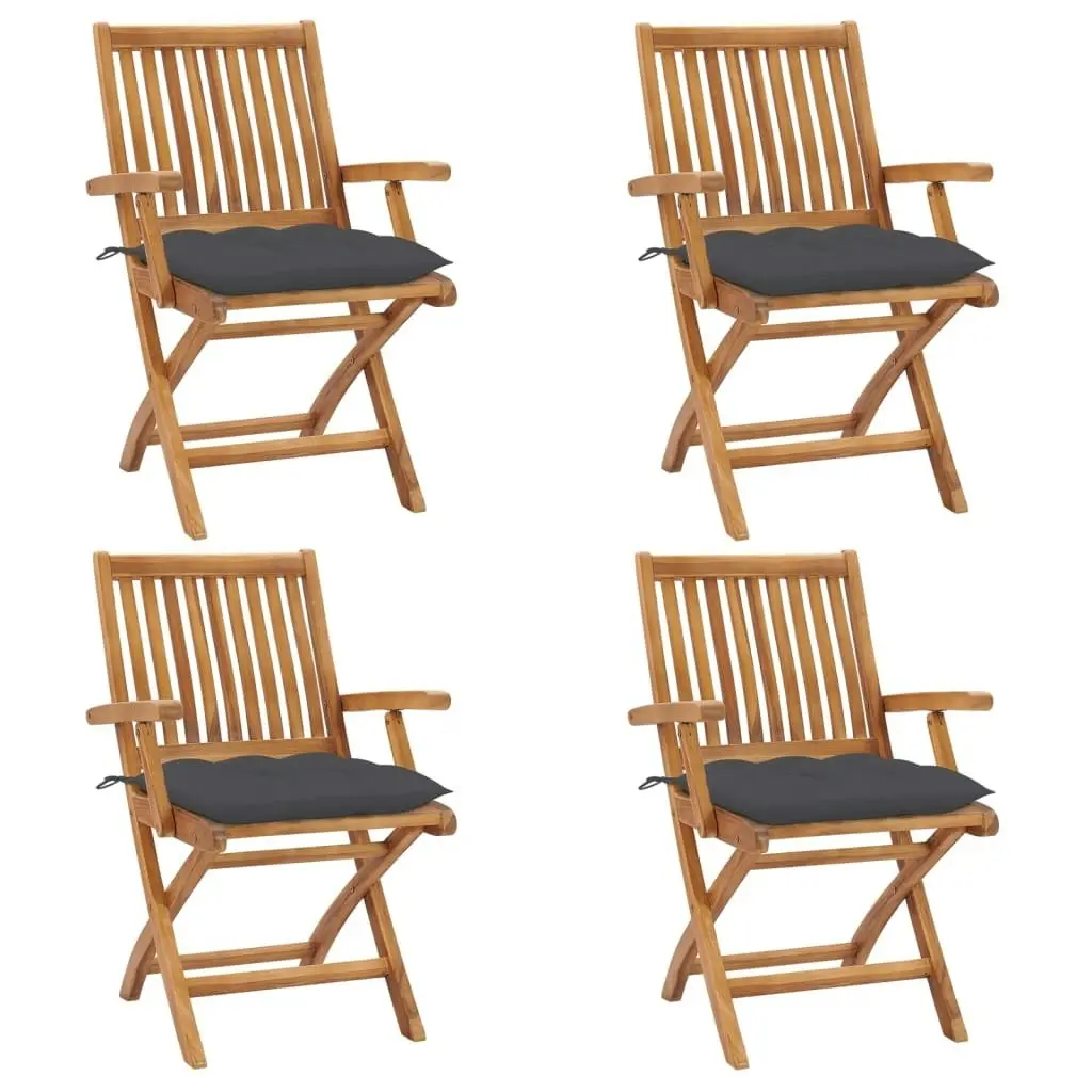 Folding Garden Chairs with Cushions 4 pcs Solid Teak Wood 3072738