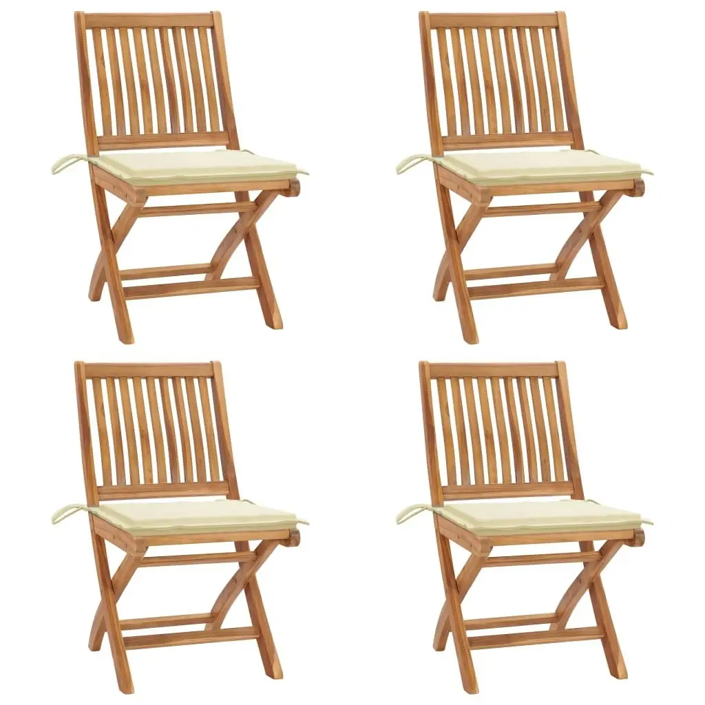 Folding Garden Chairs with Cushions 4 pcs Solid Teak Wood 3072809