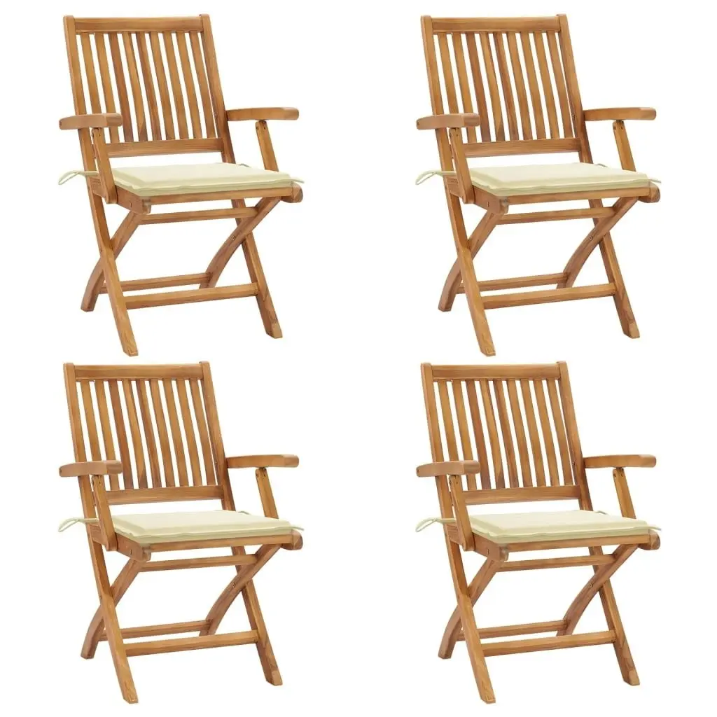 Folding Garden Chairs with Cushions 4 pcs Solid Teak Wood 3072725