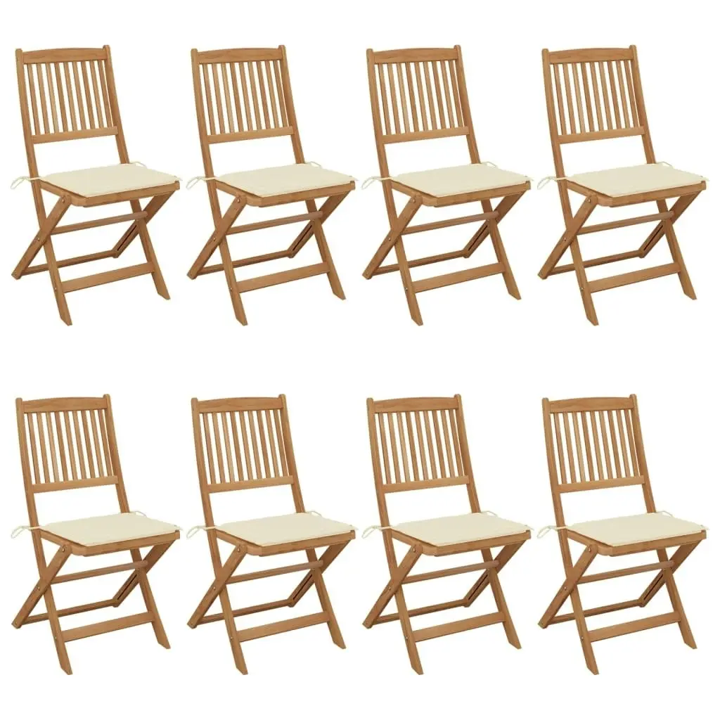 Folding Garden Chairs 8 pcs with Cushions Solid Acacia Wood 3075023