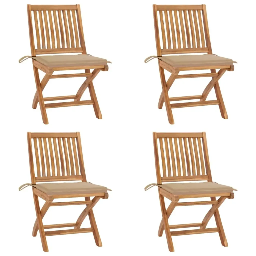 Folding Garden Chairs with Cushions 4 pcs Solid Teak Wood 3072810