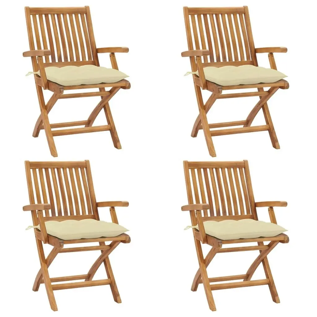 Folding Garden Chairs with Cushions 4 pcs Solid Teak Wood 3072740