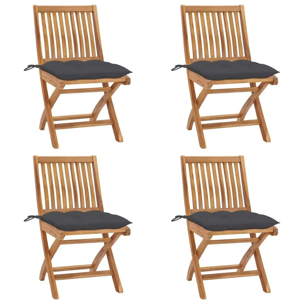 Folding Garden Chairs with Cushions 4 pcs Solid Teak Wood 3072822