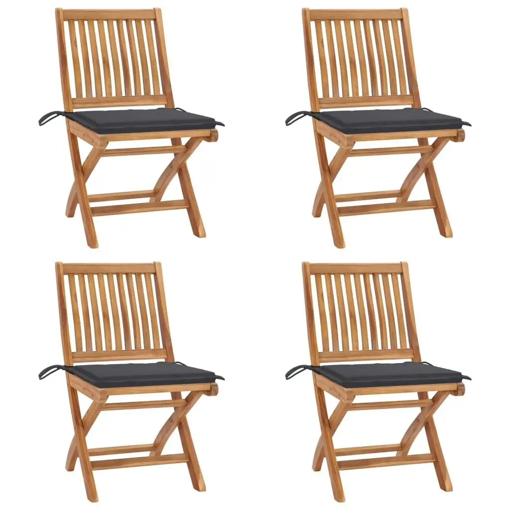 Folding Garden Chairs with Cushions 4 pcs Solid Teak Wood 3072807