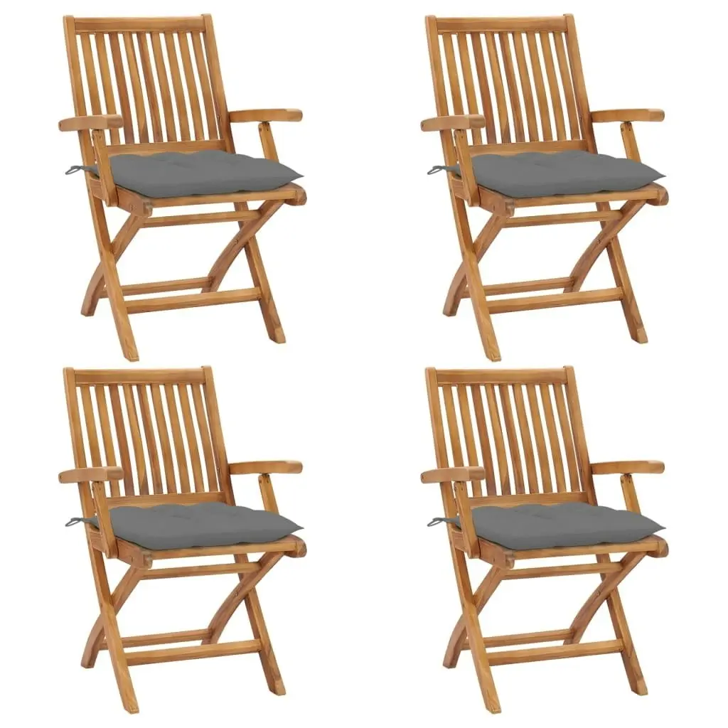 Folding Garden Chairs with Cushions 4 pcs Solid Teak Wood 3072739