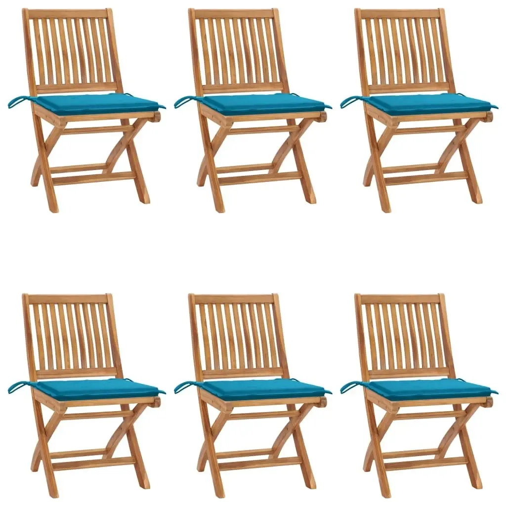 Folding Garden Chairs with Cushions 6 pcs Solid Teak Wood 3072838