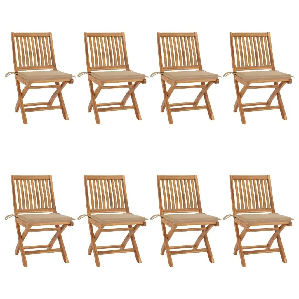 Folding Garden Chairs with Cushions 8 pcs Solid Teak Wood 3072864