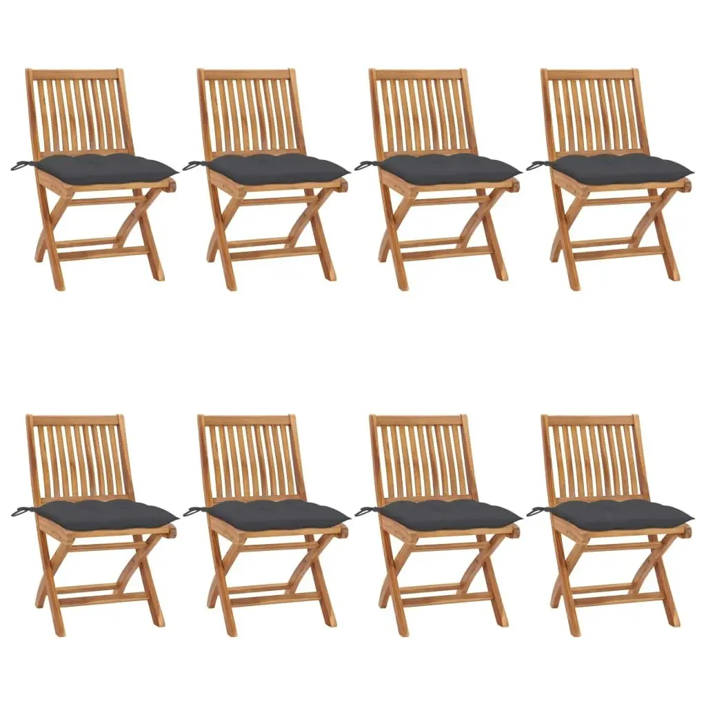 Folding Garden Chairs with Cushions 8 pcs Solid Teak Wood 3072876