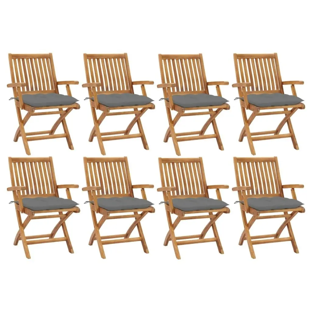 Folding Garden Chairs with Cushions 8 pcs Solid Teak Wood 3072793