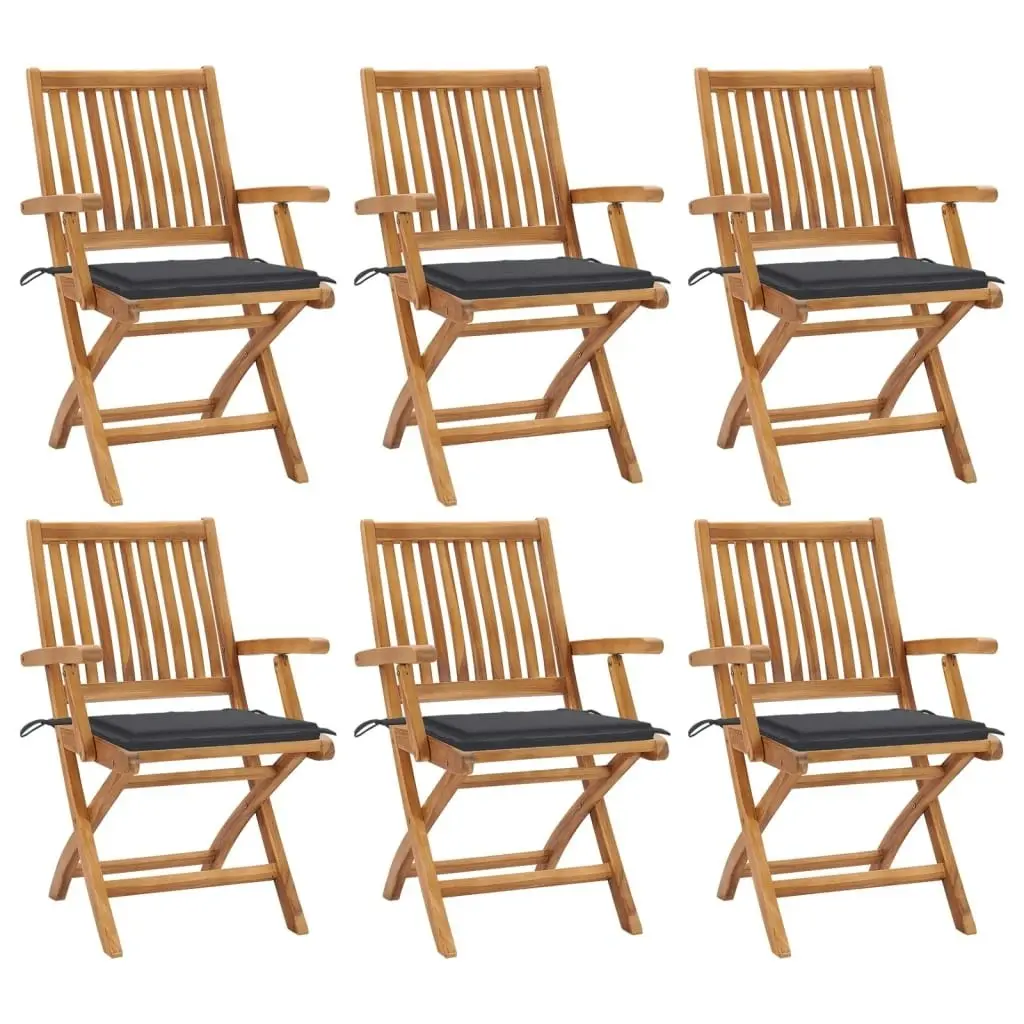 Folding Garden Chairs with Cushions 6 pcs Solid Teak Wood 3072750