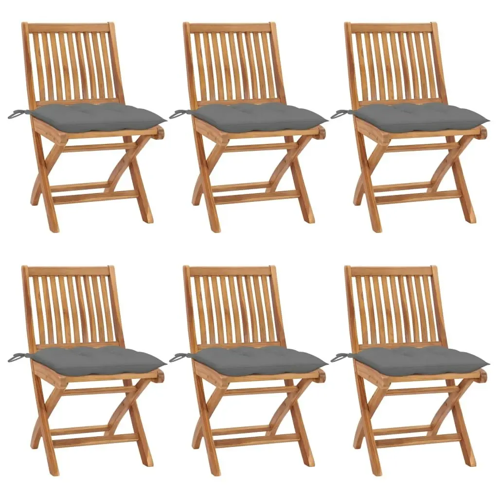 Folding Garden Chairs with Cushions 6 pcs Solid Teak Wood 3072850