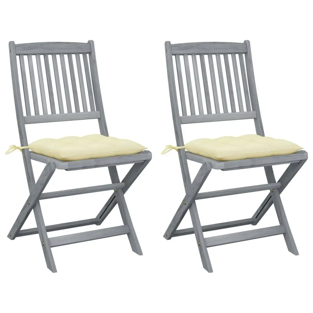 Folding Outdoor Chairs 2 pcs with Cushions Solid Acacia Wood 3064553