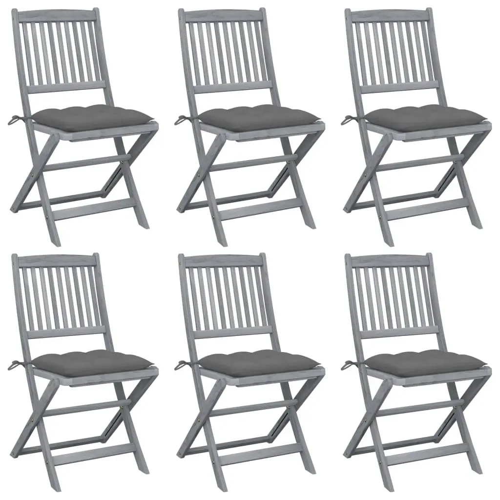 Folding Outdoor Chairs 6 pcs with Cushions Solid Acacia Wood 3065450