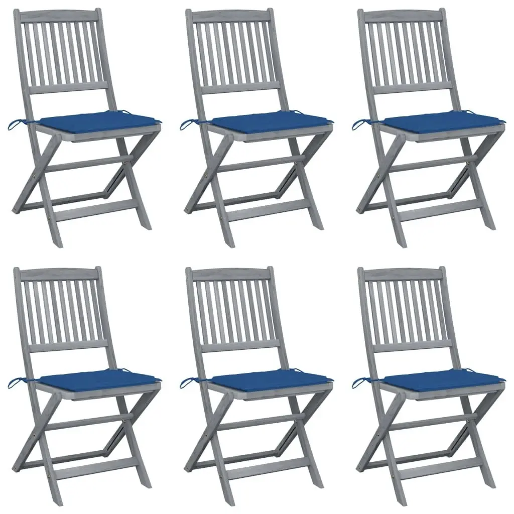 Folding Outdoor Chairs 6 pcs with Cushions Solid Acacia Wood 3065438