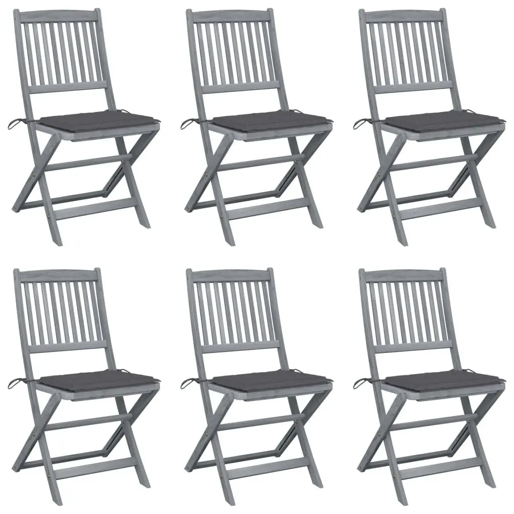 Folding Outdoor Chairs 6 pcs with Cushions Solid Acacia Wood 3065434