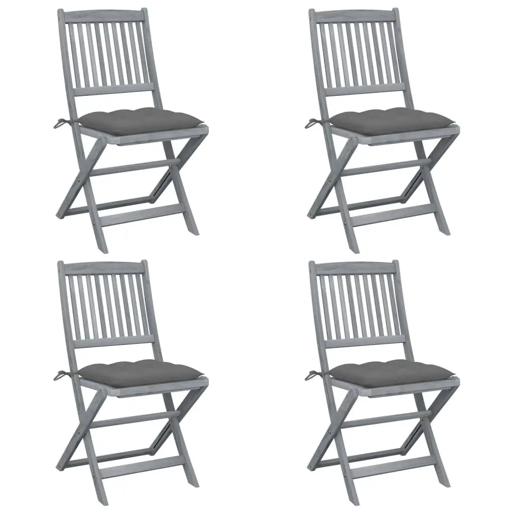 Folding Outdoor Chairs 4 pcs with Cushions Solid Acacia Wood 3064579