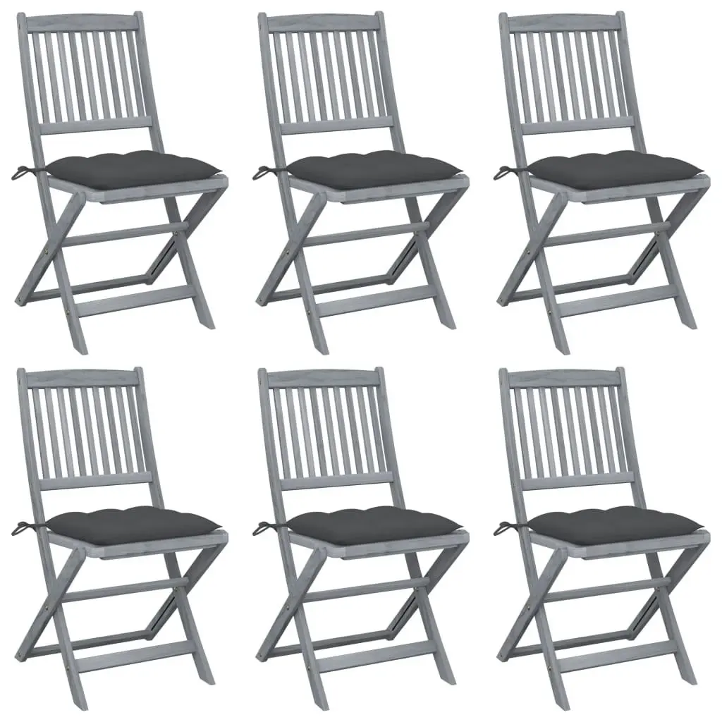 Folding Outdoor Chairs 6 pcs with Cushions Solid Acacia Wood 3065449