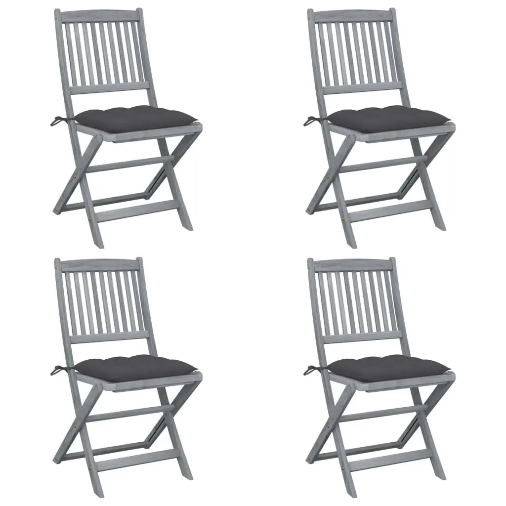 Folding Outdoor Chairs 4 pcs with Cushions Solid Acacia Wood 3064578