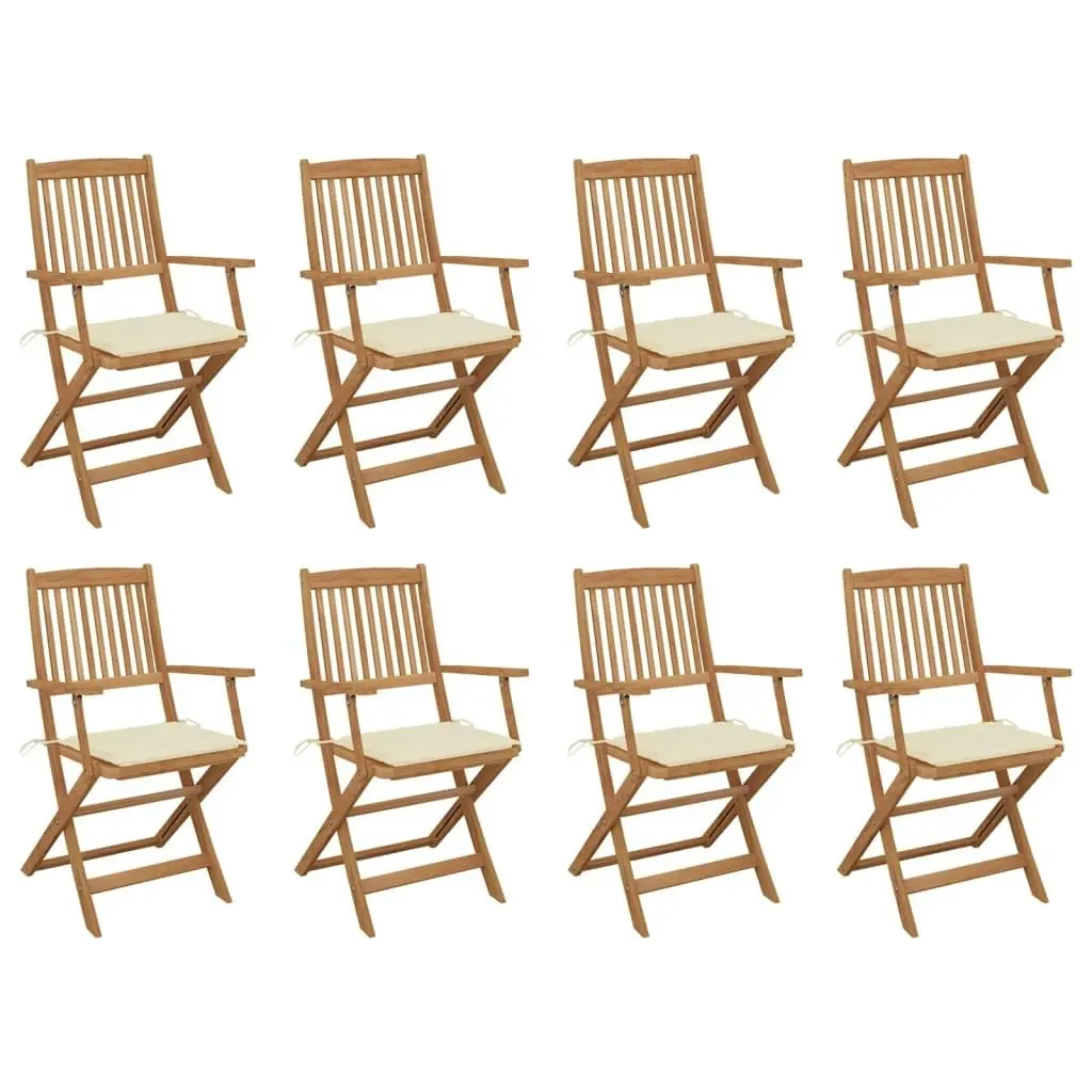 Folding Outdoor Chairs with Cushions 8 pcs Solid Wood Acacia 3075087