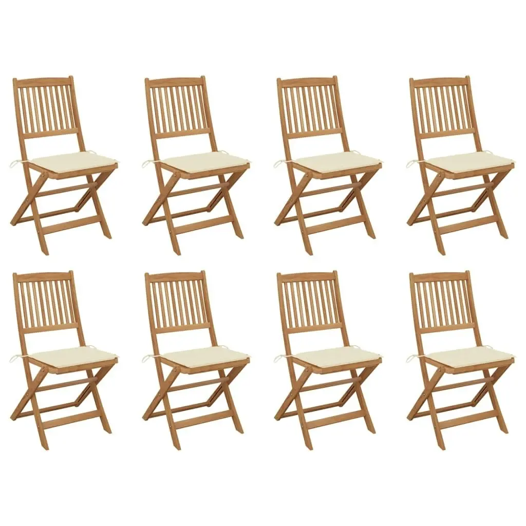 Folding Outdoor Chairs with Cushions 8 pcs Solid Wood Acacia 3075115