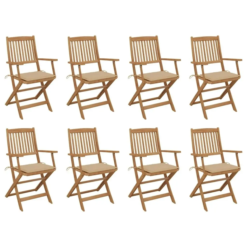 Folding Outdoor Chairs with Cushions 8 pcs Solid Wood Acacia 3075088